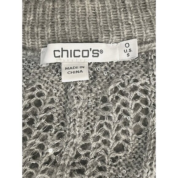 New Chico's Gray Wool blend Sequins Feather Pullover Sweater Top - Picture 13 of 15
